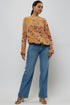 Brown Printed Crepe Front Drawstring Top